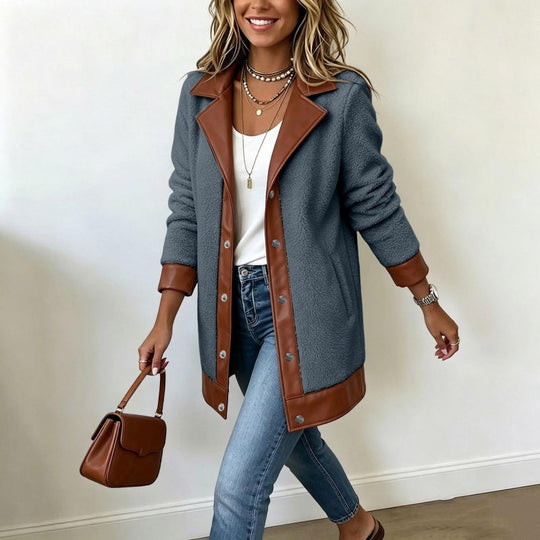 🧸 Cosy Texture | Women's Plush Patchwork Lapel Jacket