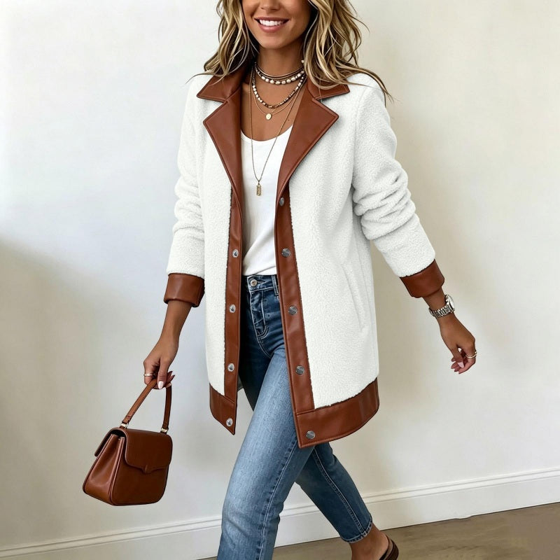 🧸 Cosy Texture | Women's Plush Patchwork Lapel Jacket