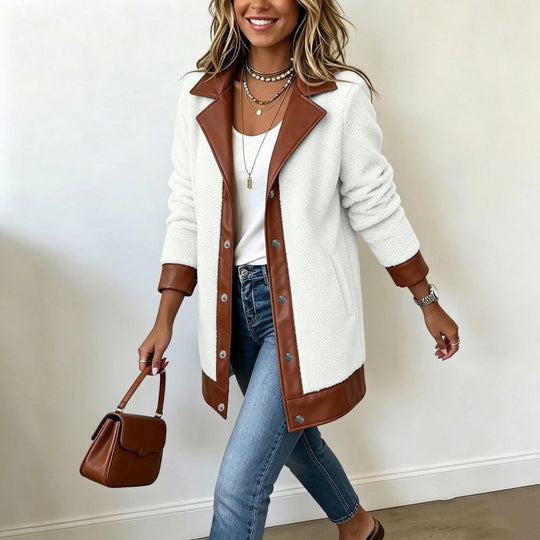 🧸 Cosy Texture | Women's Plush Patchwork Lapel Jacket