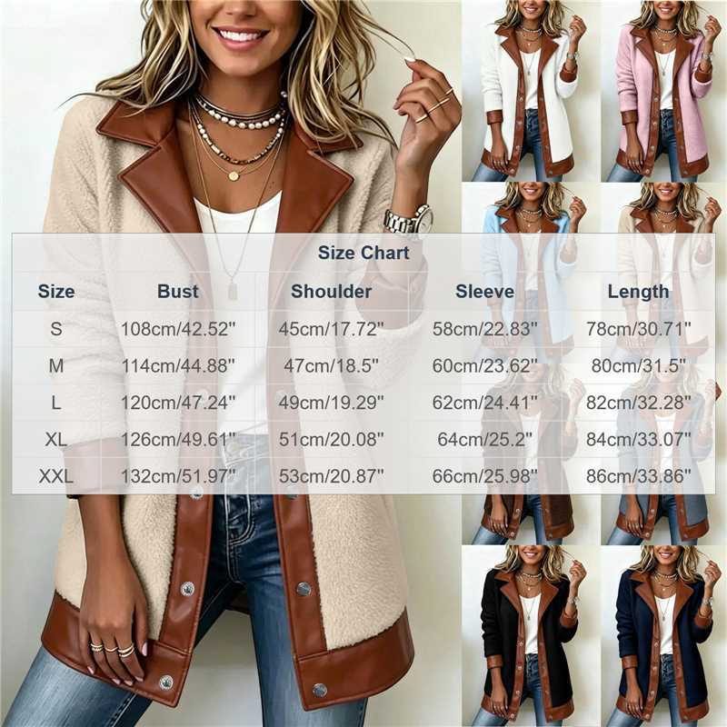🧸 Cosy Texture | Women's Plush Patchwork Lapel Jacket