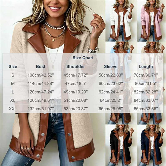 🧸 Cosy Texture | Women's Plush Patchwork Lapel Jacket