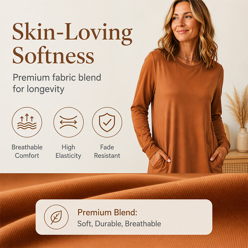 👗✨Women's Long Sleeve T-Shirt Dress with Pockets✨