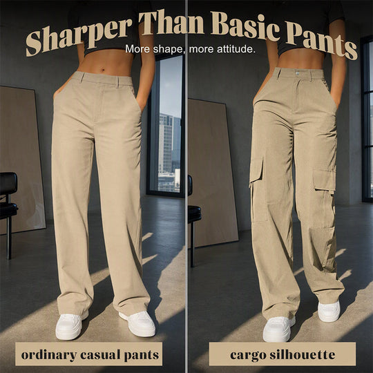 👖 More Pockets, Easy Movement | Women's High-Waist Straight-Leg Cargo Pants