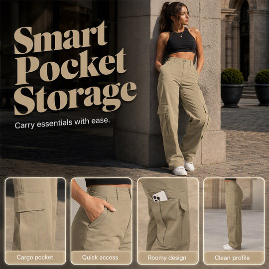 👖 More Pockets, Easy Movement | Women's High-Waist Straight-Leg Cargo Pants