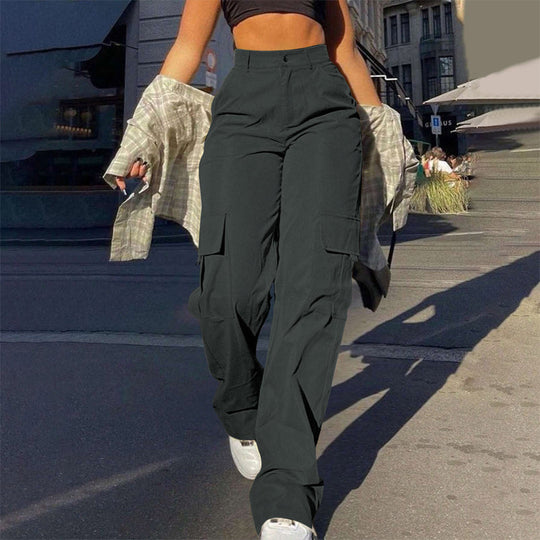 👖 More Pockets, Easy Movement | Women's High-Waist Straight-Leg Cargo Pants