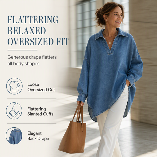 💙 Soft Denim, Standout Shape | Women's Batwing V-Neck Asymmetrical Denim Top