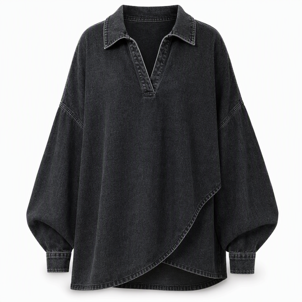 💙 Soft Denim, Standout Shape | Women's Batwing V-Neck Asymmetrical Denim Top