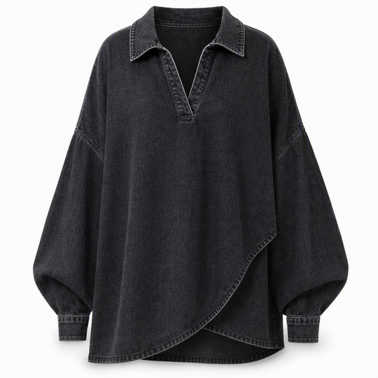 💙 Soft Denim, Standout Shape | Women's Batwing V-Neck Asymmetrical Denim Top