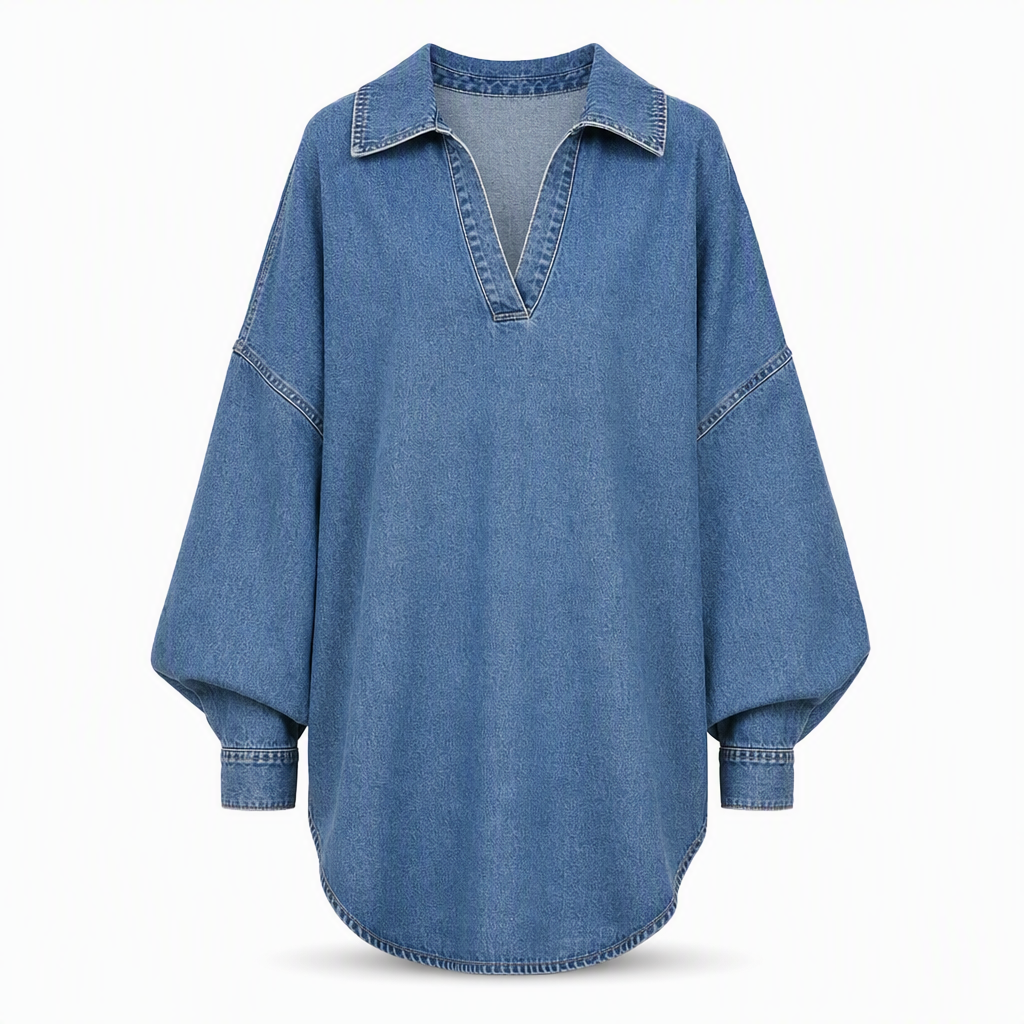💙 Soft Denim, Standout Shape | Women's Batwing V-Neck Asymmetrical Denim Top