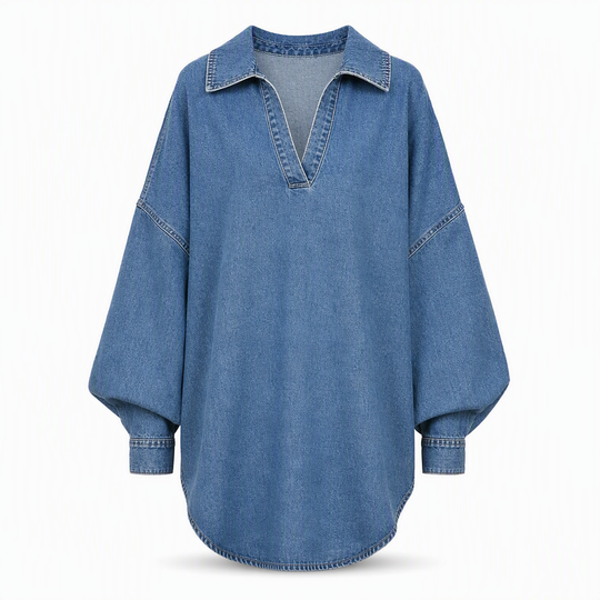 💙 Soft Denim, Standout Shape | Women's Batwing V-Neck Asymmetrical Denim Top