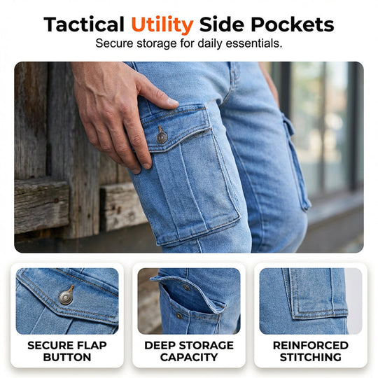💥 Utility with an Edge | Men's Stretch Cargo Jeans with Ankle Zippers