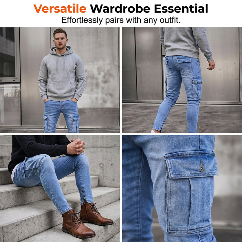 💥 Utility with an Edge | Men's Stretch Cargo Jeans with Ankle Zippers