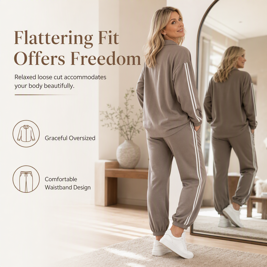 ⏰ Last Day Sale 50% Off | Women's Oversized Shirt & Side-Stripe Jogger 2-Piece Set