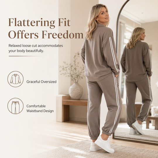 ⏰ Last Day Sale 50% Off | Women's Oversized Shirt & Side-Stripe Jogger 2-Piece Set