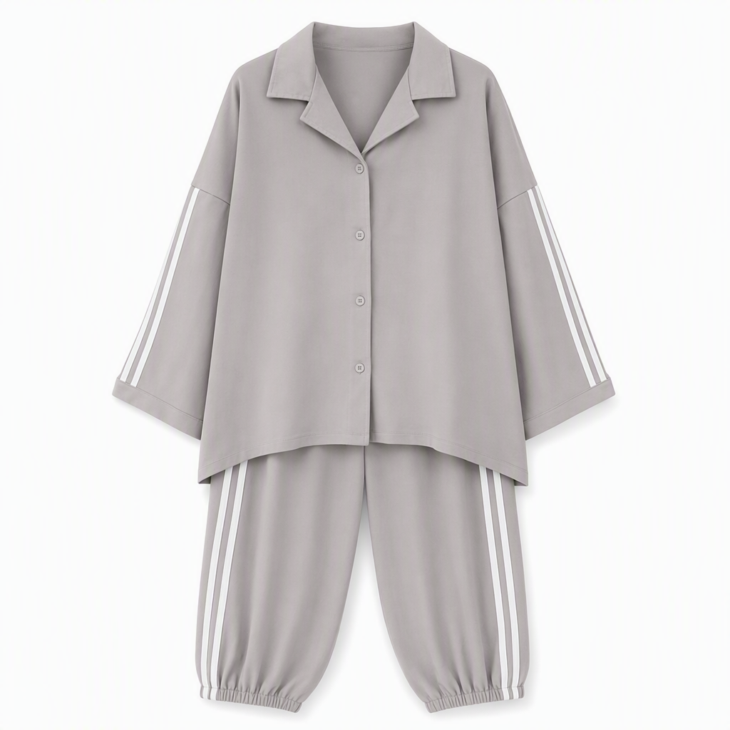 ⏰ Last Day Sale 50% Off | Women's Oversized Shirt & Side-Stripe Jogger 2-Piece Set
