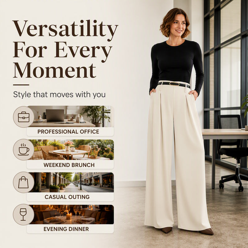 ✨ Easy Everyday Comfort | Women's Relaxed Wide-Leg Trousers with Pockets