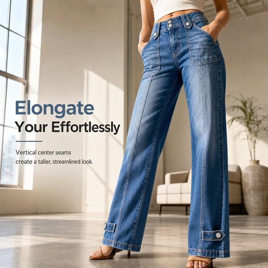 👖 Retro Denim Style | Women's High-Waisted Double-Button Wide-Leg Jeans