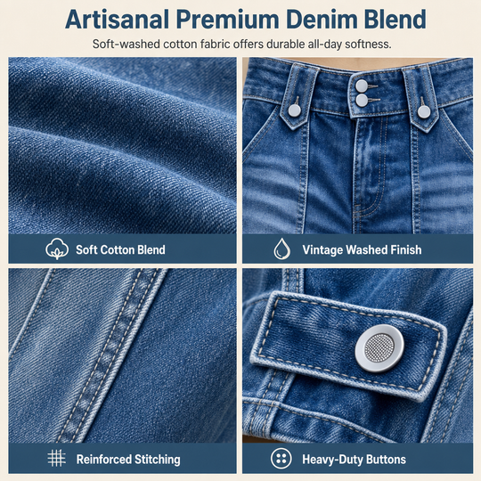 👖 Retro Denim Style | Women's High-Waisted Double-Button Wide-Leg Jeans