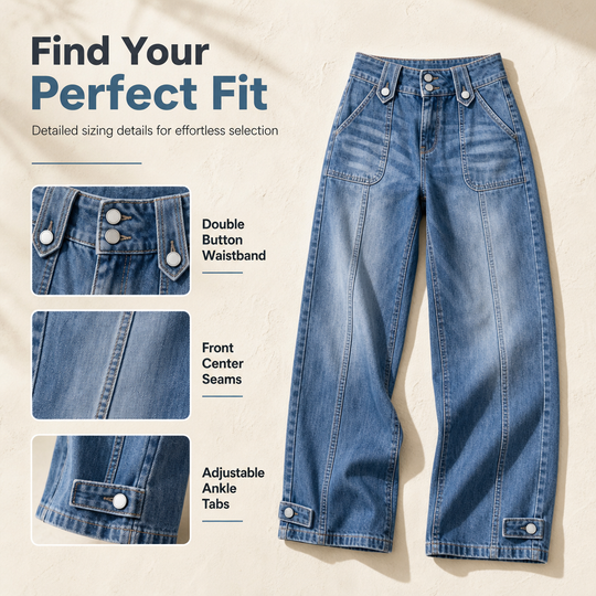👖 Retro Denim Style | Women's High-Waisted Double-Button Wide-Leg Jeans