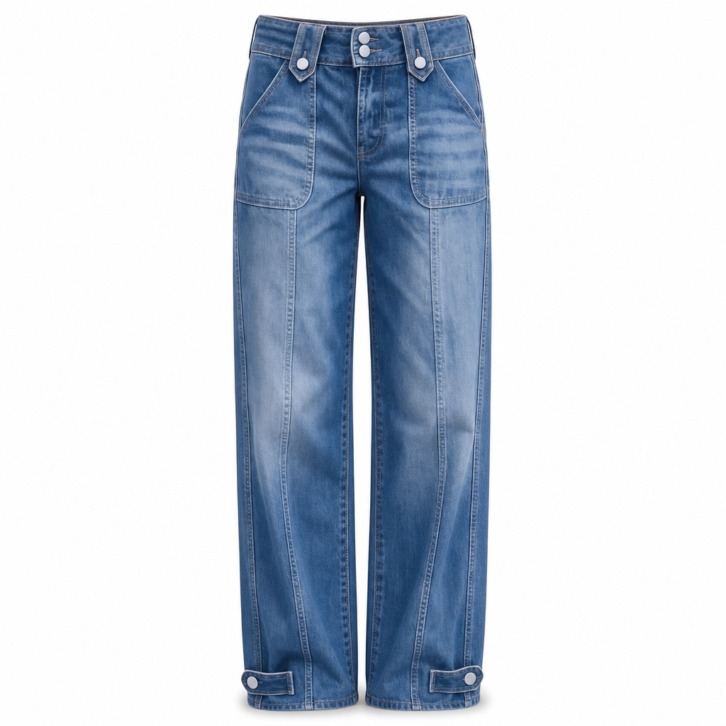 👖 Retro Denim Style | Women's High-Waisted Double-Button Wide-Leg Jeans