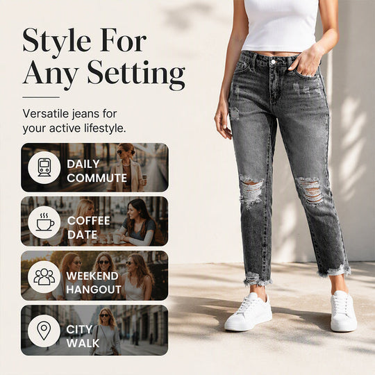 👖 Vintage Edge, Effortless Style | Women's Distressed Ripped Jeans