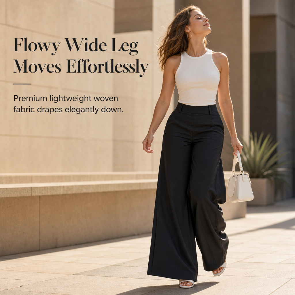 👖 Tailored Waist, Flattering Drape | Women's High-Waist Wide-Leg Pants