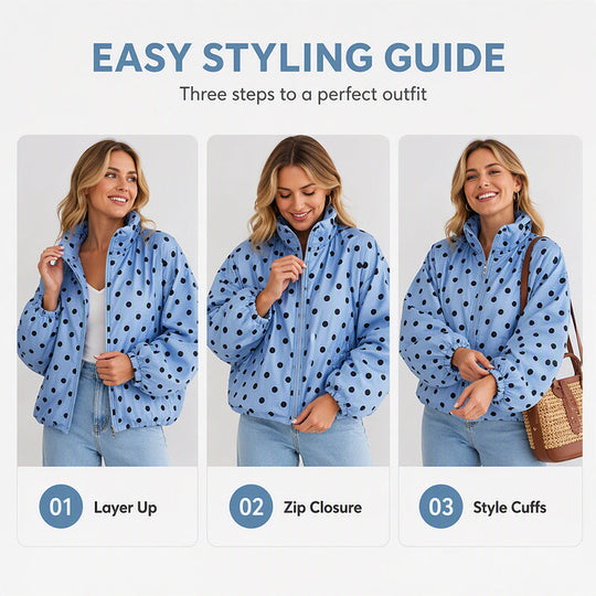 ⚫ Playful Polka Dots, Statement Sleeves | Women's Oversized Zipper Jacket