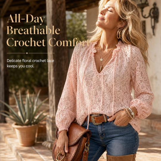 🌸 Delicate Floral Lace, Effortless Drape | Women's Loose-Fit Crochet Blouse