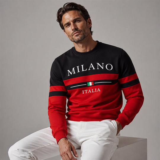 Milano Italia Style, Bold Contrast | Men's Striped Graphic Sweatshirt