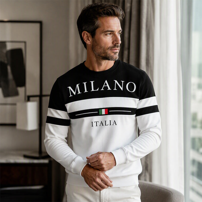 Milano Italia Style, Bold Contrast | Men's Striped Graphic Sweatshirt