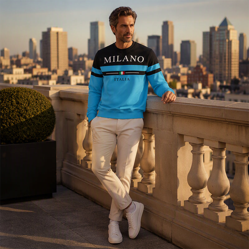Milano Italia Style, Bold Contrast | Men's Striped Graphic Sweatshirt