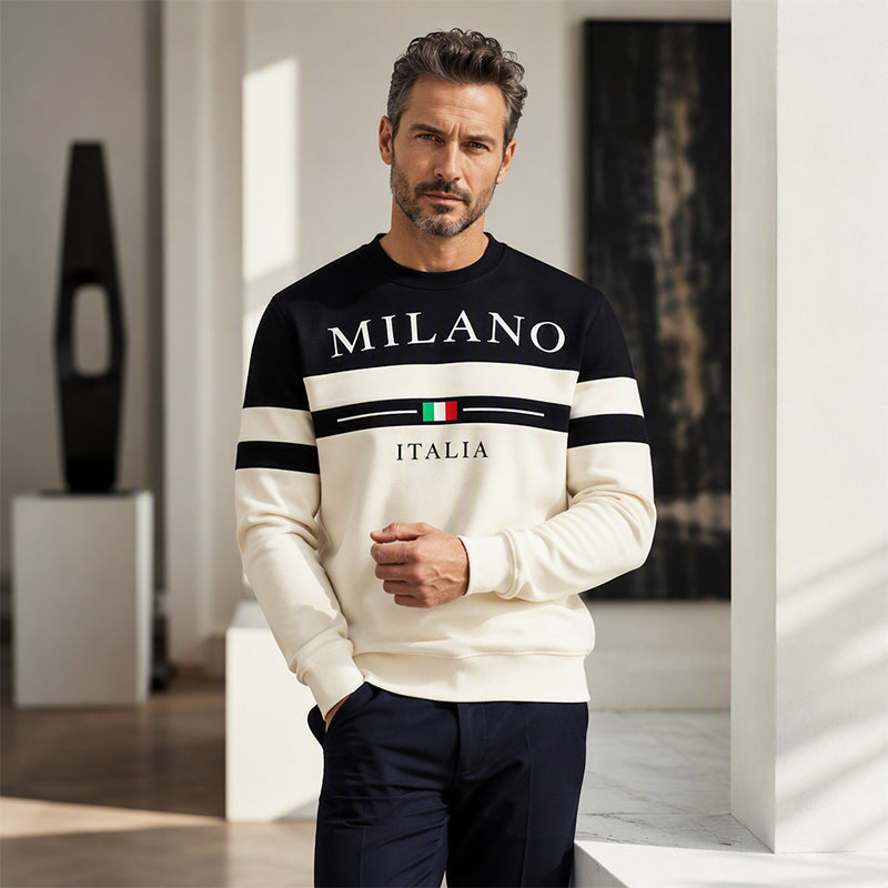 Milano Italia Style, Bold Contrast | Men's Striped Graphic Sweatshirt