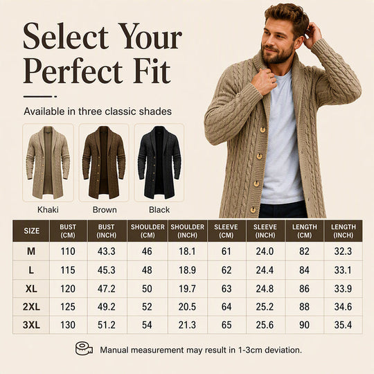 🧶 Longer Length, More Style | Men's Mid-Long Cable-Knit Cardigan