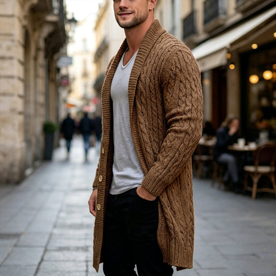 🧶 Longer Length, More Style | Men's Mid-Long Cable-Knit Cardigan