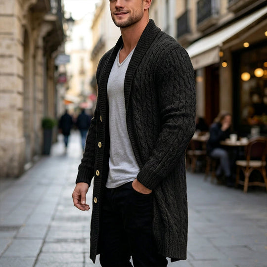 🧶 Longer Length, More Style | Men's Mid-Long Cable-Knit Cardigan