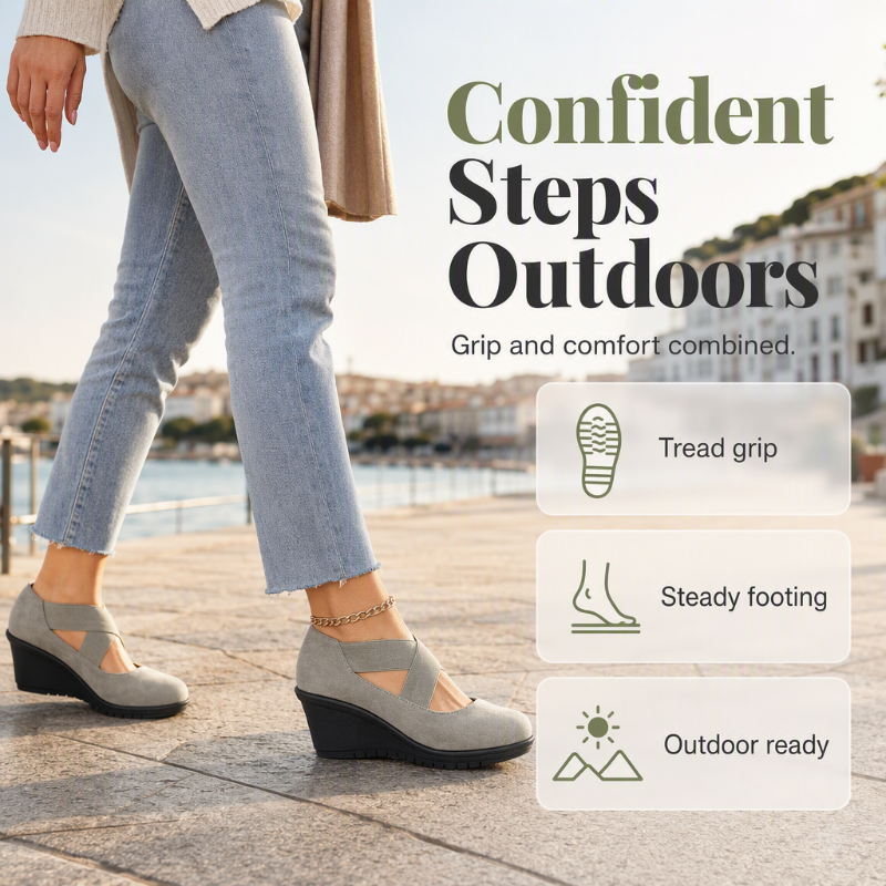 👠 More Height, Steadier Steps | Women's Stretch-Strap Wedge Flats