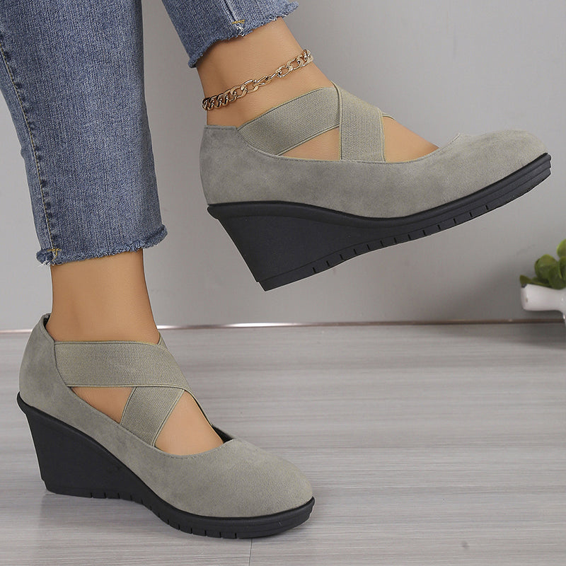 👠 More Height, Steadier Steps | Women's Stretch-Strap Wedge Flats