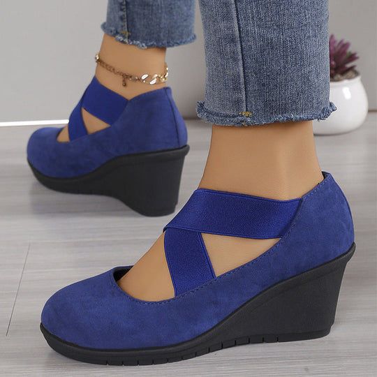 👠 More Height, Steadier Steps | Women's Stretch-Strap Wedge Flats