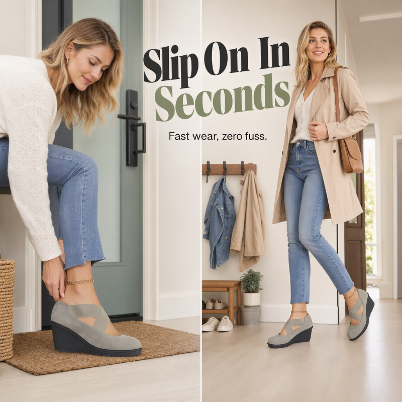 👠 More Height, Steadier Steps | Women's Stretch-Strap Wedge Flats