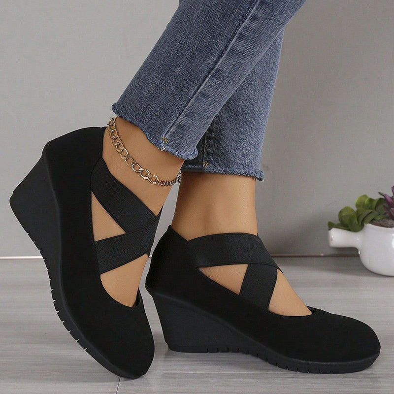 👠 More Height, Steadier Steps | Women's Stretch-Strap Wedge Flats