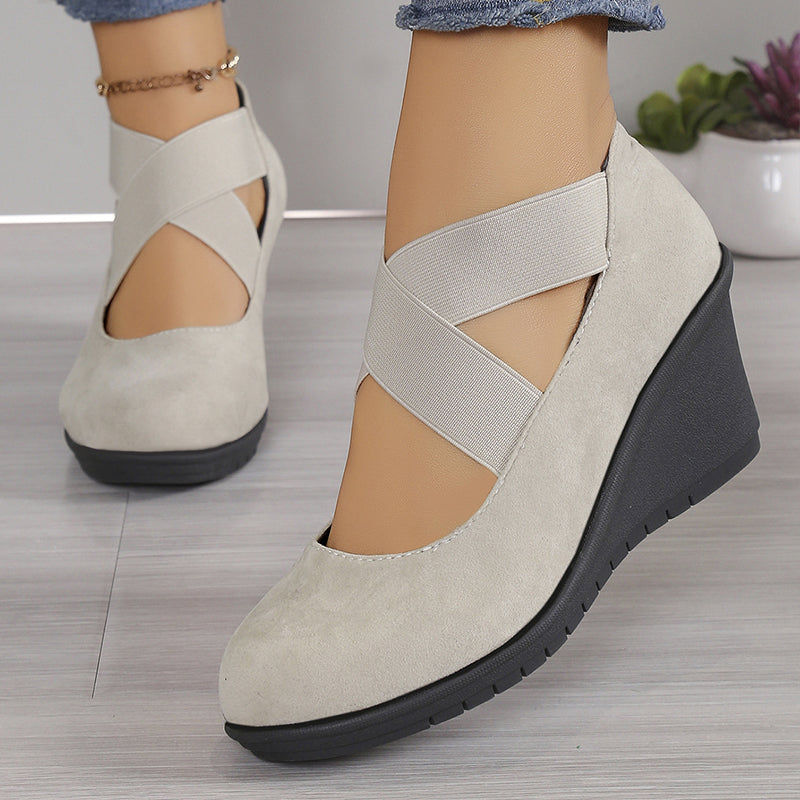 👠 More Height, Steadier Steps | Women's Stretch-Strap Wedge Flats