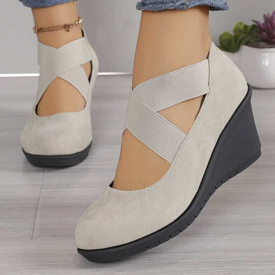 👠 More Height, Steadier Steps | Women's Stretch-Strap Wedge Flats