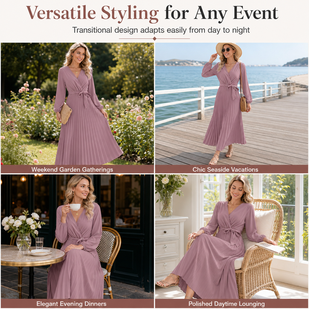 👗⌛Limited-Time Offer-Women's Elegant Crossover V Neck Pleated Maxi Dress✨