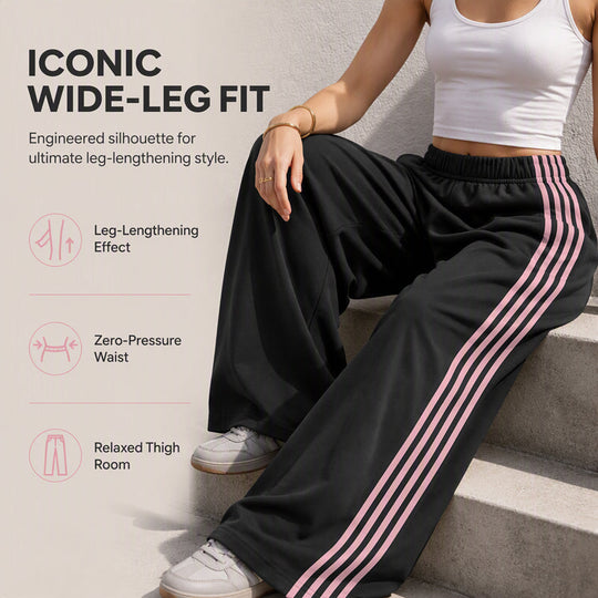 👖 Side Stripes, Leg-Lengthening Drape | Women's High-Waist Wide-Leg Sweatpants