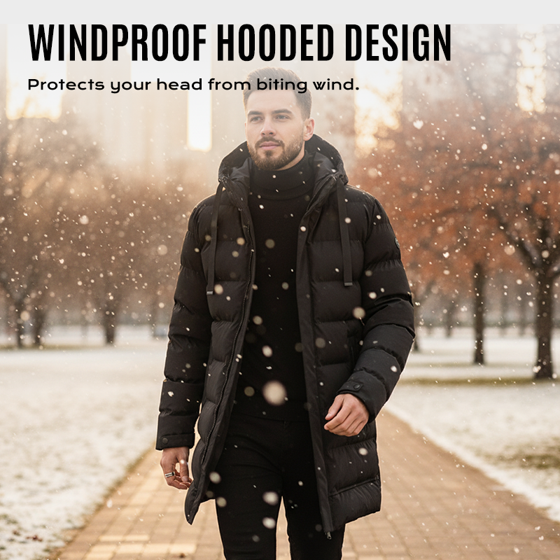 🧥 Extended Warmth, Windproof Coverage | Men's Mid-Length Hooded Puffer Jacket ⚡ Free Shipping