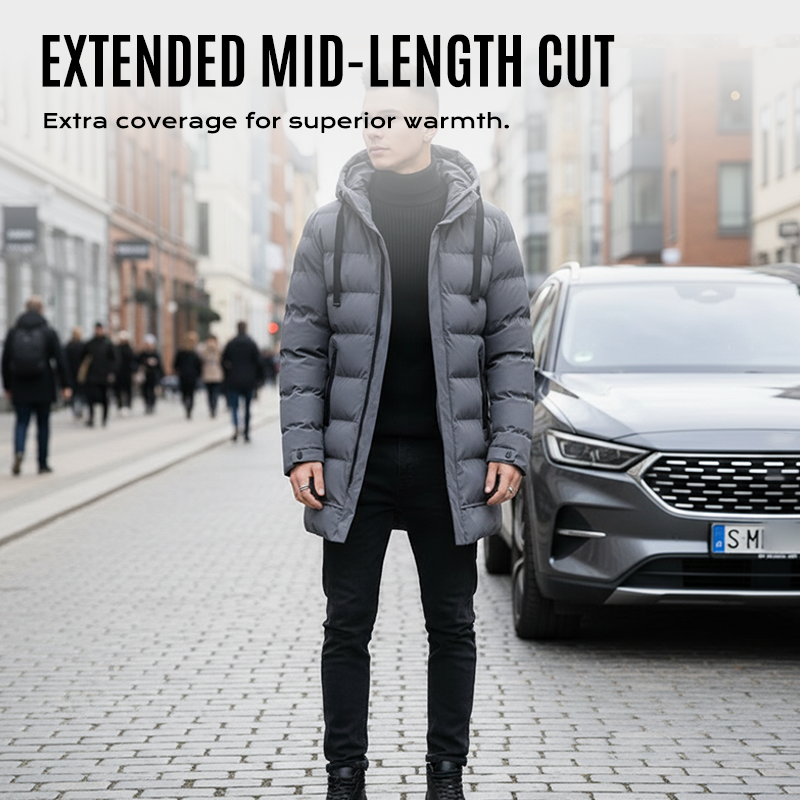 🧥 Extended Warmth, Windproof Coverage | Men's Mid-Length Hooded Puffer Jacket ⚡ Free Shipping