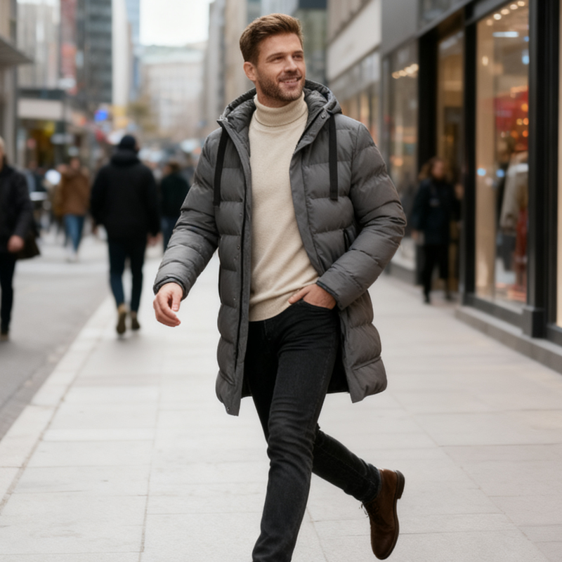 🧥 Extended Warmth, Windproof Coverage | Men's Mid-Length Hooded Puffer Jacket ⚡ Free Shipping