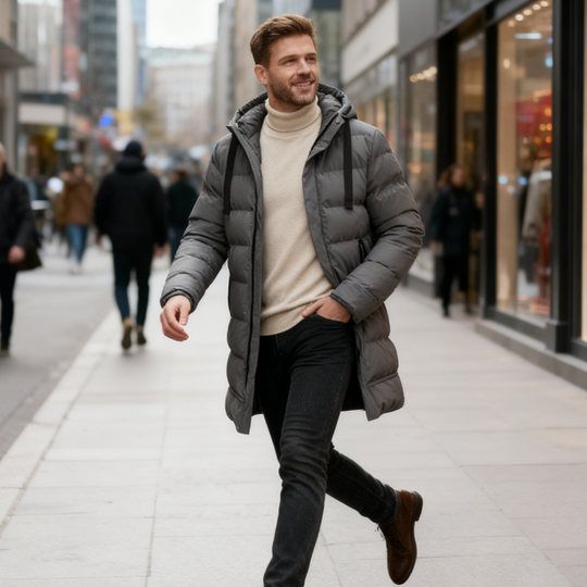 🧥 Extended Warmth, Windproof Coverage | Men's Mid-Length Hooded Puffer Jacket ⚡ Free Shipping