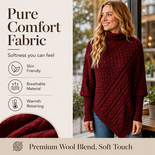 🧶 Rich Cable Texture, Relaxed Poncho Drape | Women's Knit Sweater