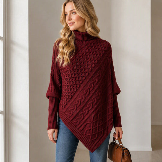 🧶 Rich Cable Texture, Relaxed Poncho Drape | Women's Knit Sweater
